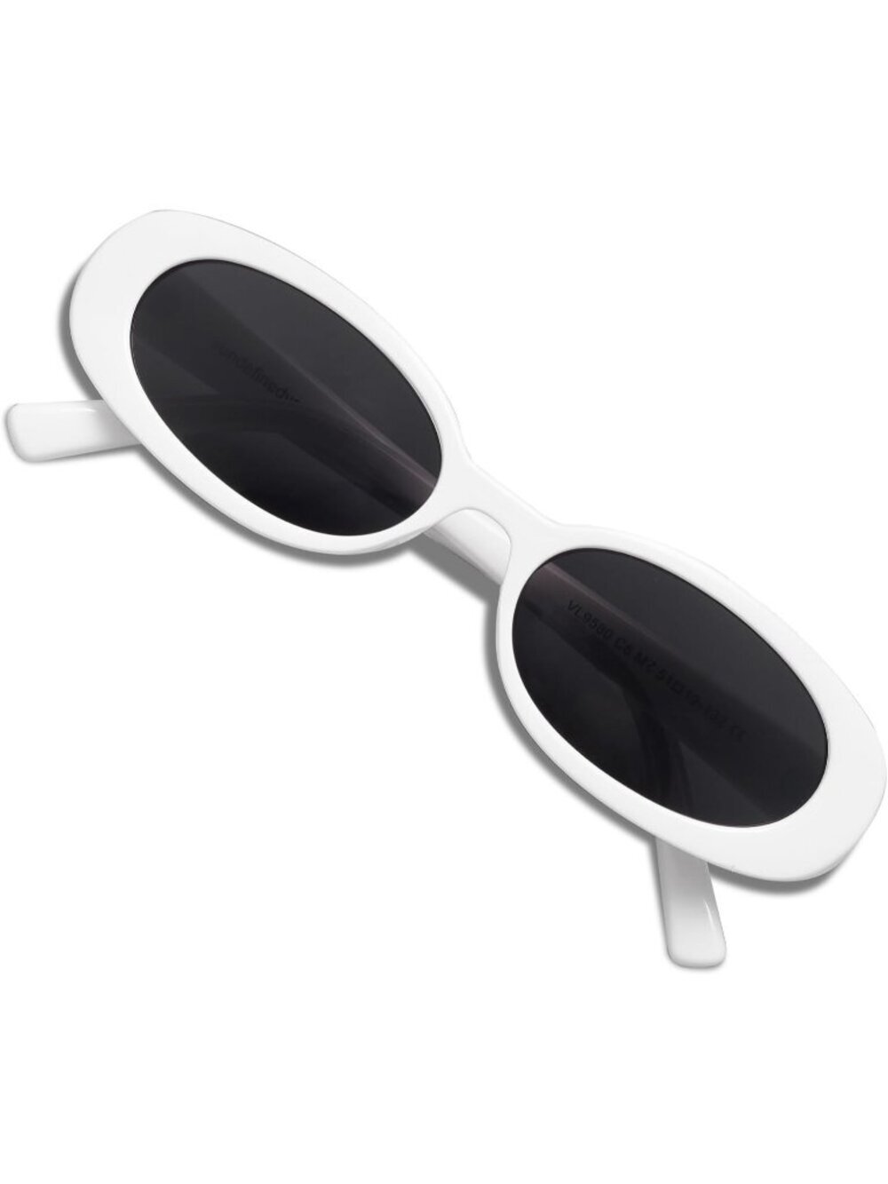 Women's White Grey Polarized Retro Oval Small Narrow VL9580 90s Sunglasses